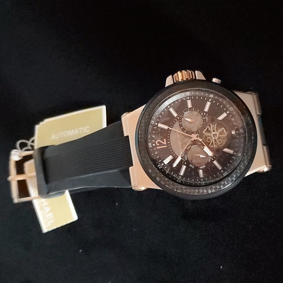 Michael Kors Men's Automatic Dylan Black Silicone Strap Watch - Picture 3 of 5